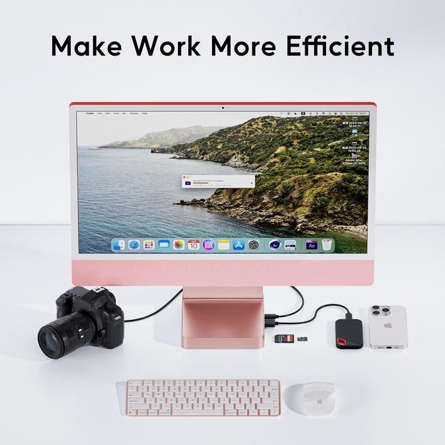 Alt view image 8 of 7 - PULWTOP USB C HUB for iMac 24 inch 2021/2023/2024, USB Hub Adapter iMac Accessories for iMac M1/M3/M4 with USB C 10Gbps 3*USB A SD/TF, Docking Station Support Expand M.2 SSD (Not Included), Pink