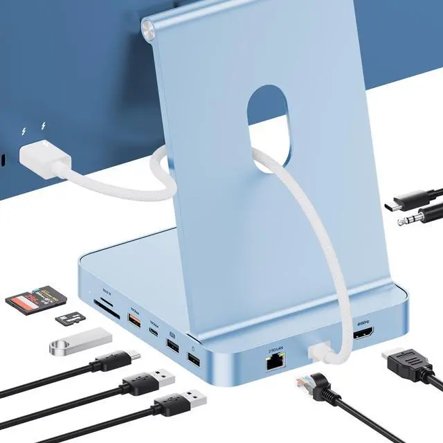 Main image of PULWTOP Upgraded 11 in 1 USB C Hub for iMac 24 inch USB Hub 2021 2023 2024 Support M.2 SSD (NOT Included), iMac Hub M1 M3 M4 Accessories, 4K HDMI, 2.5G Ethernet, 5 USB A/C Max 10Gbps, SD/TF - Blue