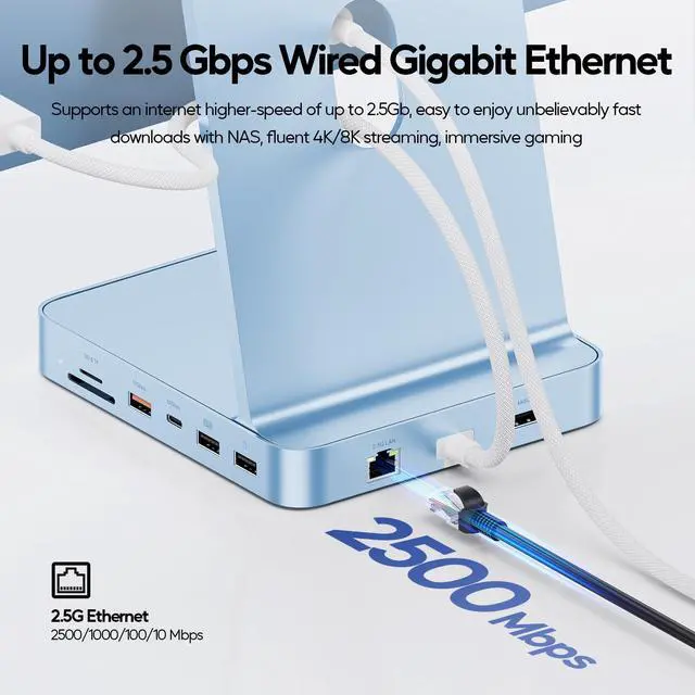 Alt view image 5 of 7 - PULWTOP Upgraded 11 in 1 USB C Hub for iMac 24 inch USB Hub 2021 2023 2024 Support M.2 SSD (NOT Included), iMac Hub M1 M3 M4 Accessories, 4K HDMI, 2.5G Ethernet, 5 USB A/C Max 10Gbps, SD/TF - Blue