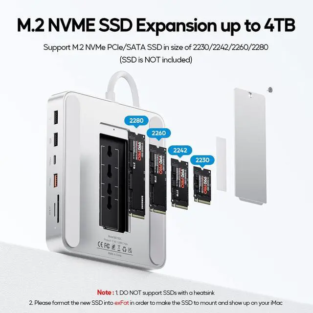 Alt view image 3 of 7 - PULWTOP Upgraded 11 in 1 USB C Hub for iMac 24 inch USB Hub 2021 2023 2024 Support M.2 SSD (NOT Included), iMac Hub M1 M3 M4 Accessories, 4K HDMI, 2.5G Ethernet, 5 USB A/C Max 10Gbps, SD/TF - Silver