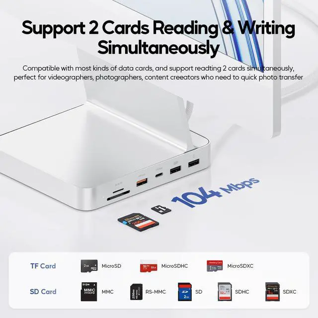Alt view image 6 of 7 - PULWTOP Upgraded 11 in 1 USB C Hub for iMac 24 inch USB Hub 2021 2023 2024 Support M.2 SSD (NOT Included), iMac Hub M1 M3 M4 Accessories, 4K HDMI, 2.5G Ethernet, 5 USB A/C Max 10Gbps, SD/TF - Silver