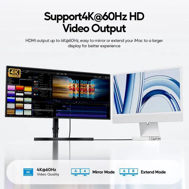 Alt view image 7 of 7 - PULWTOP Upgraded 11 in 1 USB C Hub for iMac 24 inch USB Hub 2021 2023 2024 Support M.2 SSD (NOT Included), iMac Hub M1 M3 M4 Accessories, 4K HDMI, 2.5G Ethernet, 5 USB A/C Max 10Gbps, SD/TF - Silver