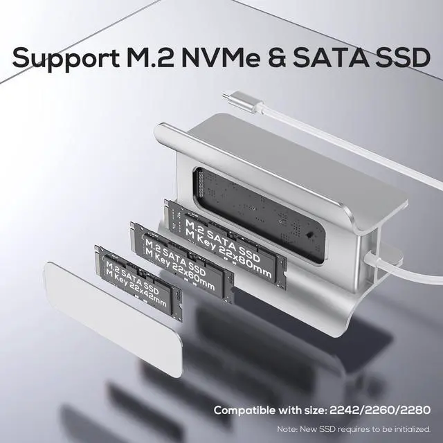 Alt view image 2 of 7 - PULWTOP USB C Hub for Mac Mini, 5 in 1USB Hub Adapter Support M.2 NVMe SSD Expand, Docking Station with 2 USB C 10Gbps, SD/TF Card Reader, M.2 SSD (Not Included)