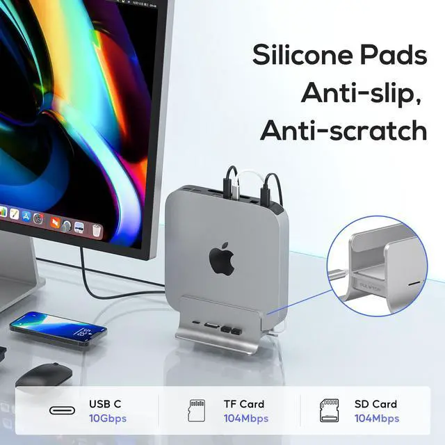 Alt view image 7 of 7 - PULWTOP USB C Hub for Mac Mini, 5 in 1USB Hub Adapter Support M.2 NVMe SSD Expand, Docking Station with 2 USB C 10Gbps, SD/TF Card Reader, M.2 SSD (Not Included)