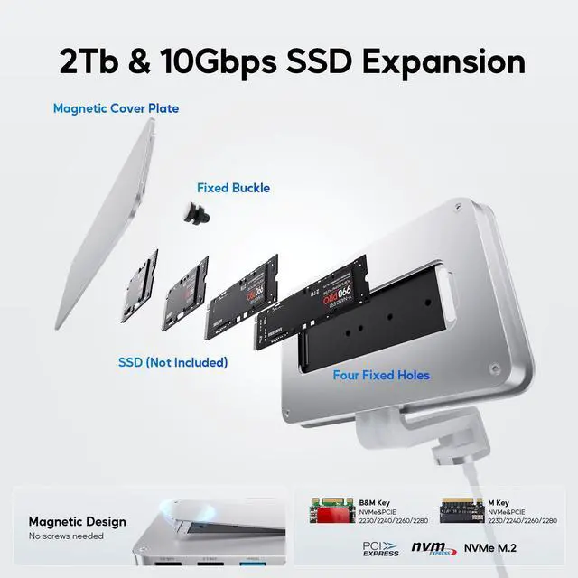 Alt view image 4 of 7 - PULWTOP USB C Hub for iMac - 10Gbps NVMe SATA SSD, USB A/C 10Gbps, 2USB A 2.0, SD/TF for iMac 24 inch & Studio Display 2