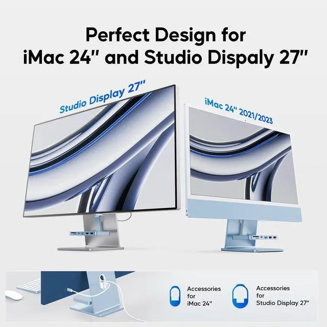 Alt view image 3 of 7 - PULWTOP USB C Hub for iMac - 10Gbps NVMe SATA SSD, USB A/C 10Gbps, 2USB A 2.0, SD/TF for iMac 24 inch & Studio Display 2 Blue