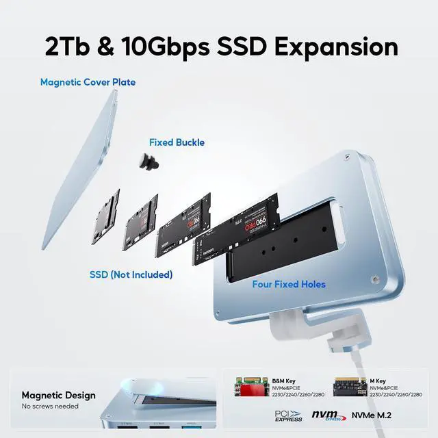 Alt view image 4 of 7 - PULWTOP USB C Hub for iMac - 10Gbps NVMe SATA SSD, USB A/C 10Gbps, 2USB A 2.0, SD/TF for iMac 24 inch & Studio Display 2 Blue