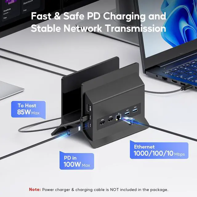 Alt view image 6 of 7 - PULWTOP USB C Laptop Docking Station Dual Monitor, 11 in 1 Vertical Dock with 2 HDMI 4K, 3 USB A/C 10Gbps, 2USB-A 5Gbps, USB A 2.0, Ethernet, Docking Station Stand for Type-C Laptops - Black
