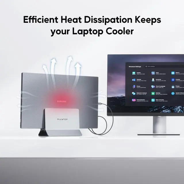 Alt view image 7 of 7 - PULWTOP USB C Laptop Docking Station Dual Monitor, 11 in 1 Vertical Dock with 2 HDMI 4K, 3 USB A/C 10Gbps, 2USB-A 5Gbps, USB A 2.0, Ethernet, Docking Station Stand for Type-C Laptops - Grey