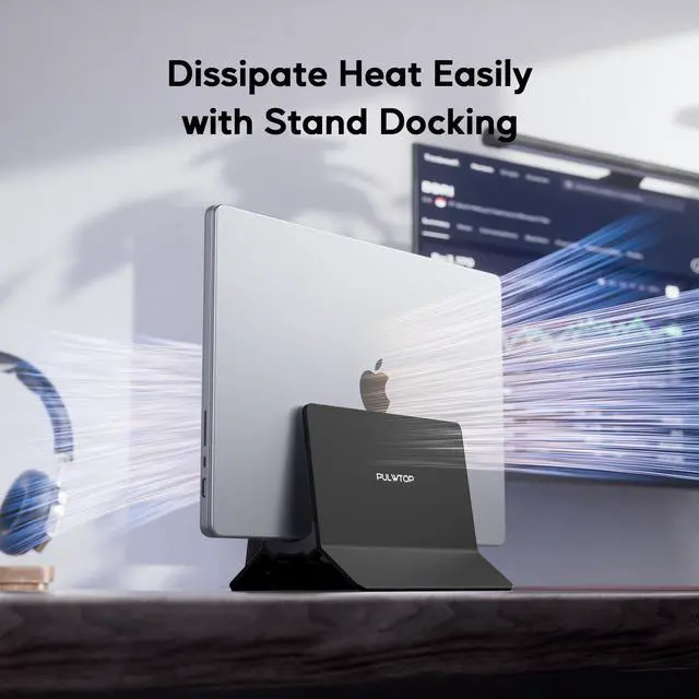 Alt view image 4 of 7 - PULWTOP Vertical Laptop Docking Station for MacBook Pro Air, Support M.2 SSD Expansion, 1 x HDMI 4K, 2 x USB-C 10Gbps, 2 x USB-A 5Gbps, RJ45, SD/TF, USB-C 100W PD Dock for Full-featured Type-C Laptops