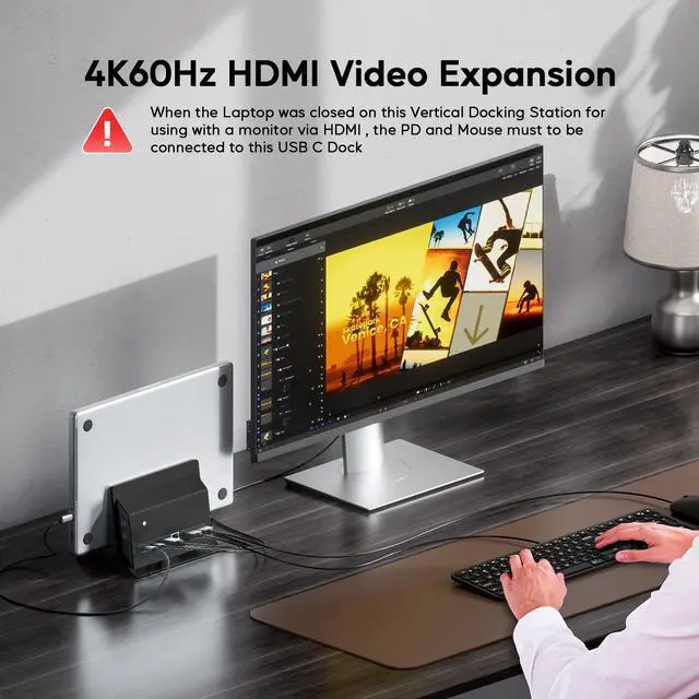 Alt view image 6 of 7 - PULWTOP Vertical Laptop Docking Station for MacBook Pro Air, Support M.2 SSD Expansion, 1 x HDMI 4K, 2 x USB-C 10Gbps, 2 x USB-A 5Gbps, RJ45, SD/TF, USB-C 100W PD Dock for Full-featured Type-C Laptops