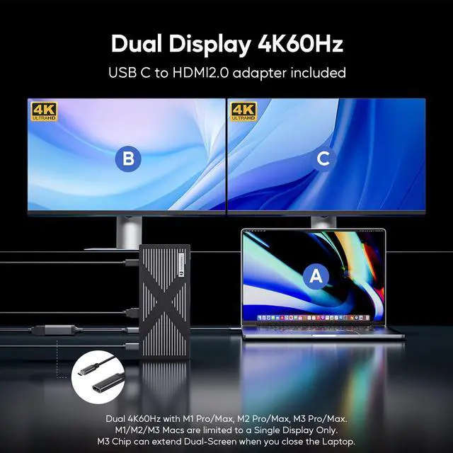 Alt view image 4 of 7 - PULWTOP Thunderbolt 4 Dock, Thunderbolt 4 Hub with Dual Monitor 8K/4K Display, Laptop Docking Station with 40Gb/s, HDMI, SD/TF4.0, 2.5GbE for Windows, MacMiniM4 & Mac M4/Pro/Max, Thunderbolt Certified