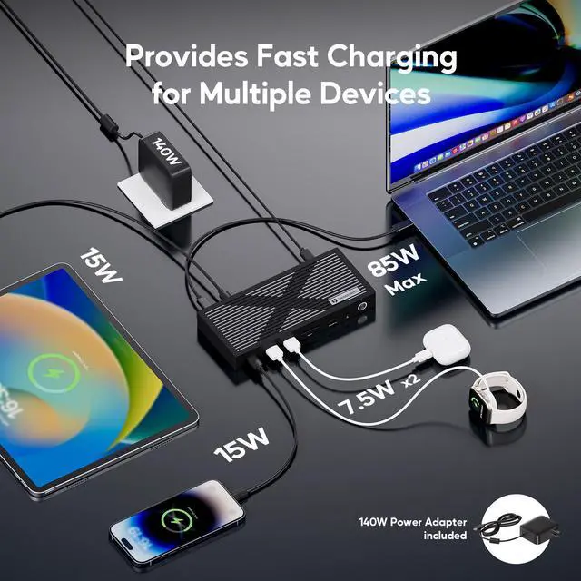 Alt view image 6 of 7 - PULWTOP Thunderbolt 4 Dock, Thunderbolt 4 Hub with Dual Monitor 8K/4K Display, Laptop Docking Station with 40Gb/s, HDMI, SD/TF4.0, 2.5GbE for Windows, MacMiniM4 & Mac M4/Pro/Max, Thunderbolt Certified