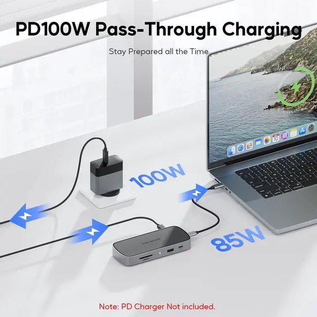 Alt view image 4 of 7 - PULWTOP Laptop Docking Station, 9 in 1 USB C Mini Dock with 4K@120Hz/8K@30Hz HDMI, 2.5G LAN, 100W PD, USB A/C 10Gbps, SD/TF 4.0, USB C Hub Compatible with Thunderbolt 3/4 and Full-Type-C Laptops