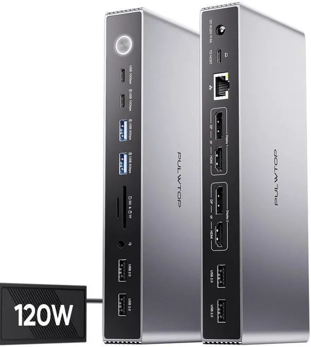 Main image of PULWTOP Displaylink Docking Station, USB C DisplayLink Dock Dual Displays for MacBook M1/M2/M3/M4 Windows, 4K@60Hz Displaylink Dock with 2HDMI, 2 Display Port, 2USB C Data, 6 USBA, Ethernet, Audio