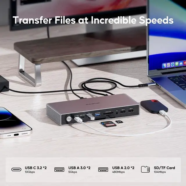 Alt view image 5 of 7 - PULWTOP Displaylink Docking Station, USB C DisplayLink Dock Dual Displays for MacBook M1/M2/M3/M4 Windows, 4K@60Hz Displaylink Dock with 2HDMI, 2 Display Port, 2USB C Data, 6 USBA, Ethernet, Audio