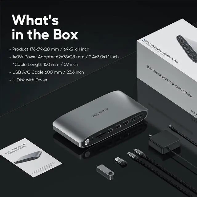 Alt view image 7 of 7 - PULWTOP DisplayLink Docking Station Triple Monitor with 140W Power Adapter, PULWTOP 4K@60Hz Laptop Docking USB C Dock for MacBook M1/M2/M3, Windows, 3xHDMI, 2xDisplayPort,5xUSB C/USB A Data/Charging