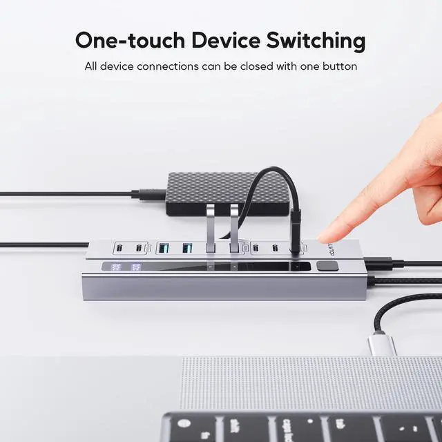 Alt view image 6 of 7 - PULWTOP 9-in-1 Powered USB C Hub, USB 3.2 Data Hub with 65W PD Power Adapter, 3 x USB-C 10Gbps, 4 x USB-A 5Gbps and 2 x 24/45W Type-C PD Charging Ports USB Hub