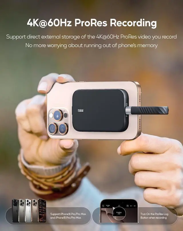 Alt view image 2 of 6 - PULWTOP Magnetic M.2 2230 SSD Enclosure for iPhone 15 16 Pro/Max ProRes, M.2 2242 2260 2280 NVMe SSD to USB C Enclosure 10Gbps, 60W PD, USB-C/ 3.5mm Audio for MacBook iPad (SSD Not Included) - Black