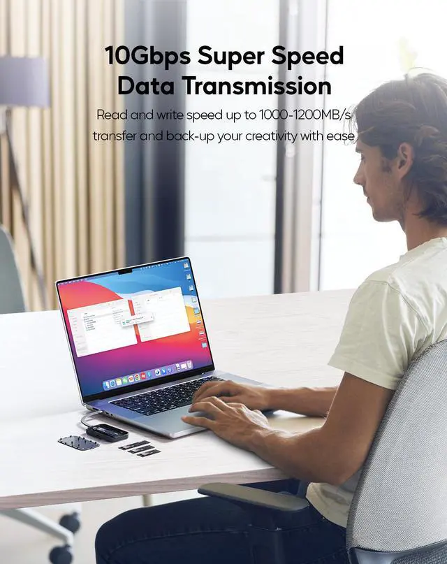 Alt view image 5 of 6 - PULWTOP Magnetic M.2 2230 SSD Enclosure for iPhone 15 16 Pro/Max ProRes, M.2 2242 2260 2280 NVMe SSD to USB C Enclosure 10Gbps, 60W PD, USB-C/ 3.5mm Audio for MacBook iPad (SSD Not Included) - Black