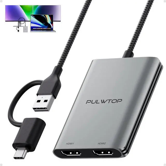 Main image of PULWTOP Displaylink Adapter, USB C to HDMI Adapter with Dual Monitor for Mac M1/M2/M3/M4, USB C to Dual HDMI for MacBook, Laptops, iMac, Driver Required