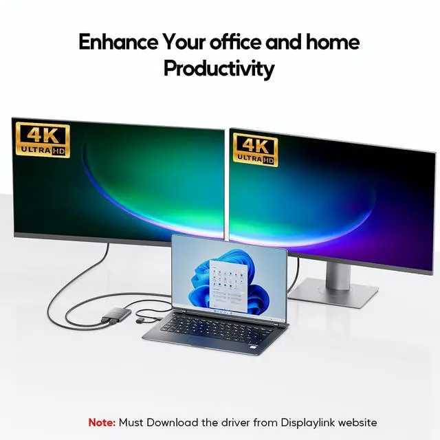 Alt view image 5 of 7 - PULWTOP Displaylink Adapter, USB C to HDMI Adapter with Dual Monitor for Mac M1/M2/M3/M4, USB C to Dual HDMI for MacBook, Laptops, iMac, Driver Required