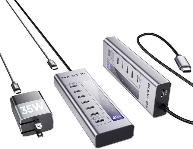 Main image of PULWTOP Powered USB C Hub, 7 in 1 USB C Hub Support Data 10Gbps & Charging(Not Support Video), USB C Powered Hub 10Gbps Ports for iMac, MacBook Pro/Air, iPad, XPS, USB Hub with 35W PD Power Adapter