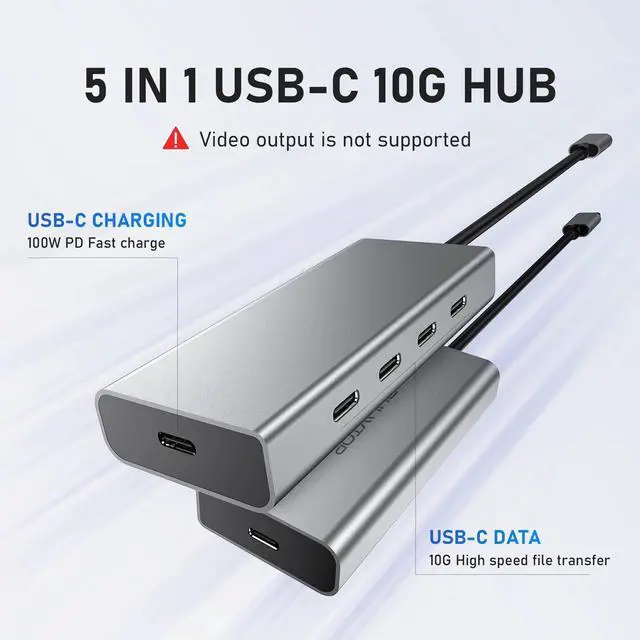 Alt view image 2 of 6 - PULWTOP 5 Port USB C Hub 10Gbps for Laptop, Power Delivery with 100W PD (Not Support Monitor) USB C Hub Multiport Adapter for MacBook