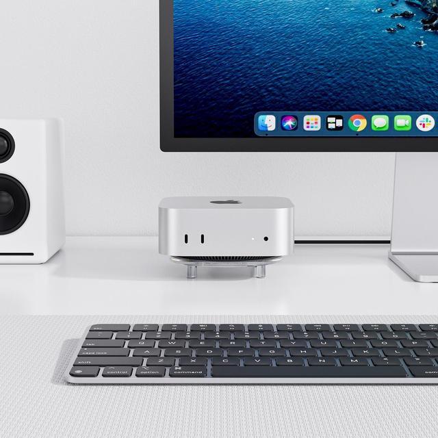 Alt view image 7 of 7 - PULWTOP Clear Acrylic Desk Stand for Mac Mini M4/M4 Pro 2024, Minimalist M4 Holder with Easy Power Button Access, Anti-Slip Base & Heat Dissipation, Compact Space-Saving Design for Mac Mini 2024 Model