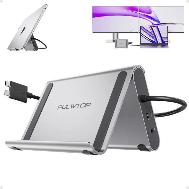 Main image of PULWTOP MacBook Docking Station Dual Monitor 4K@60Hz for MacBook Pro/Air M3 Pro/M4, USB C Docking Station Stand Laptop Dock with 2 HDMI, PD, Ethernet, USB A/C 10Gbps, Audio, SD/TF, USB 2.0