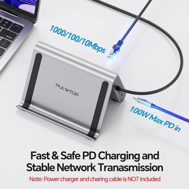 Alt view image 5 of 7 - PULWTOP MacBook Docking Station Dual Monitor 4K@60Hz for MacBook Pro/Air M3 Pro/M4, USB C Docking Station Stand Laptop Dock with 2 HDMI, PD, Ethernet, USB A/C 10Gbps, Audio, SD/TF, USB 2.0