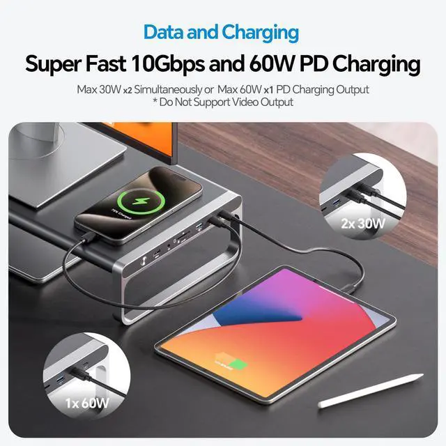 Alt view image 5 of 7 - PULWTOP MacBook Docking Station, 13-in-1 Monitor Stand USB C Docking Station with USB A/C Ports (Data & 60W Max Charging), 4K@60Hz HDMI, SD/TF card slots, Ethernet for Macbook, MacMini, Windows Laptop