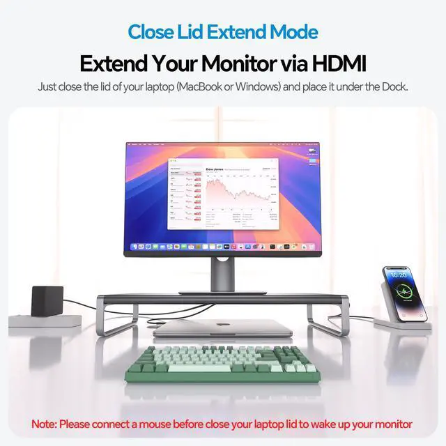 Alt view image 7 of 7 - PULWTOP MacBook Docking Station, 13-in-1 Monitor Stand USB C Docking Station with USB A/C Ports (Data & 60W Max Charging), 4K@60Hz HDMI, SD/TF card slots, Ethernet for Macbook, MacMini, Windows Laptop