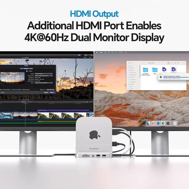 Alt view image 3 of 7 - PULWTOP Mac mini M4 Dock with 4TB M.2 SSD Enclosure & HDMI 4K, 9 in 1 Aluminum Vertical USB-C Hub for Mac mini M4 Pro Hub Stand, USB-A/C 10Gbps, 2xUSB-A 2.0, 3.5mm Audio, SD/TF (SSD NOT Included)