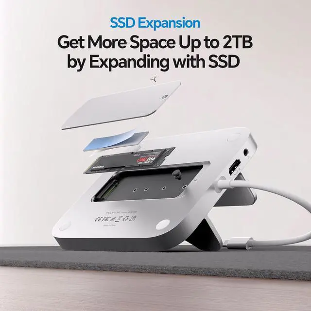 Alt view image 4 of 7 - PULWTOP Mac mini M4 Dock with 4TB M.2 SSD Enclosure & HDMI 4K, 9 in 1 Aluminum Vertical USB-C Hub for Mac mini M4 Pro Hub Stand, USB-A/C 10Gbps, 2xUSB-A 2.0, 3.5mm Audio, SD/TF (SSD NOT Included)
