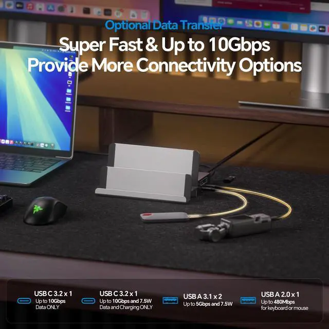Alt view image 6 of 7 - PULWTOP Triple Display Docking Station with Dual Stand, 19-in-1 Laptop Docking Station 3 Monitor with 100W PD, 3 HDMI + 2 DP 4K, 2 USB-C, 2 USB-A Data/Charging, 2 USB-C PD, Ethernet (Driver Required)