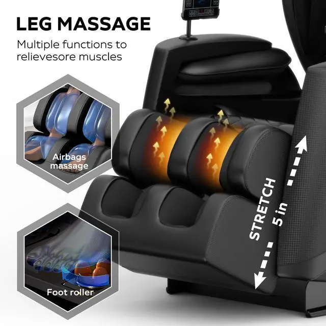 Alt view image 2 of 7 - Massage Chair Full Body, Zero Gravity Massage Chair Recliner with Airbags,UL Listed, Foot Massage, Waist and Legs Heater, Bluetooth, Blue Atmosphere Lights, Bottom with Roller,(Black)