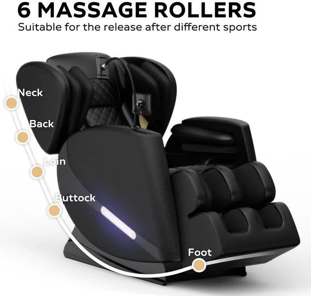 Alt view image 5 of 7 - Massage Chair Full Body, Zero Gravity Massage Chair Recliner with Airbags,UL Listed, Foot Massage, Waist and Legs Heater, Bluetooth, Blue Atmosphere Lights, Bottom with Roller,(Black)