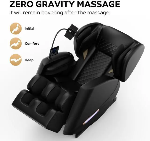 Alt view image 6 of 7 - Massage Chair Full Body, Zero Gravity Massage Chair Recliner with Airbags,UL Listed, Foot Massage, Waist and Legs Heater, Bluetooth, Blue Atmosphere Lights, Bottom with Roller,(Black)