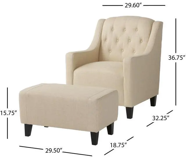 Alt view image 2 of 7 - Tufted Fabric Club Chair and Ottoman Set,  Comfortable and Stylish Accent Furniture for Living Room, Bedroom, Living Room Reading, or Office