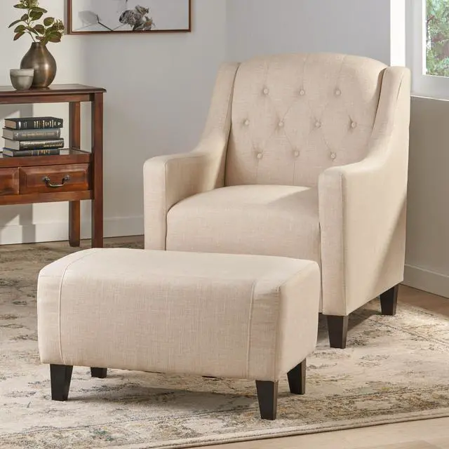 Alt view image 7 of 7 - Tufted Fabric Club Chair and Ottoman Set,  Comfortable and Stylish Accent Furniture for Living Room, Bedroom, Living Room Reading, or Office