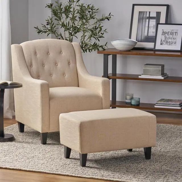 Alt view image 6 of 7 - Tufted Fabric Club Chair and Ottoman Set,  Comfortable and Stylish Accent Furniture for Living Room, Bedroom, Living Room Reading, or Office