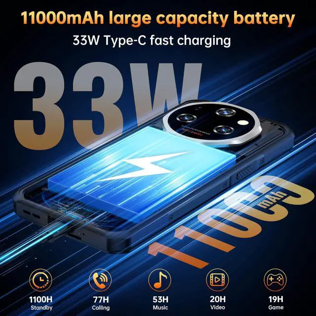 Alt view image 5 of 7 - OUKITEL WP55 Pro 5G Rugged Smartphone Unlocked Android 15-48GB+512GB/2TB Rugged Cellphones, 6.6''FHD+Display 108MP Rear Camera 11000mAh(33w) Battery Waterproof Mobile Phone, IP68/IP69K/NFC/T-Mobile