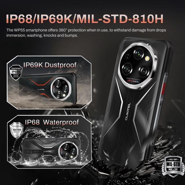 Alt view image 7 of 7 - OUKITEL WP55 Android 15 Rugged Phone Unlocked 5G- 36GB+256GB/TF 2TB Rugged Smartphone, 11000mAh(33W) Battery, 6.6" FHD+120HZ Display, 108MP Camera, 5G Dual SIM Phone, NFC/GPS/OTG/IP68/IP69K, T-Mobile