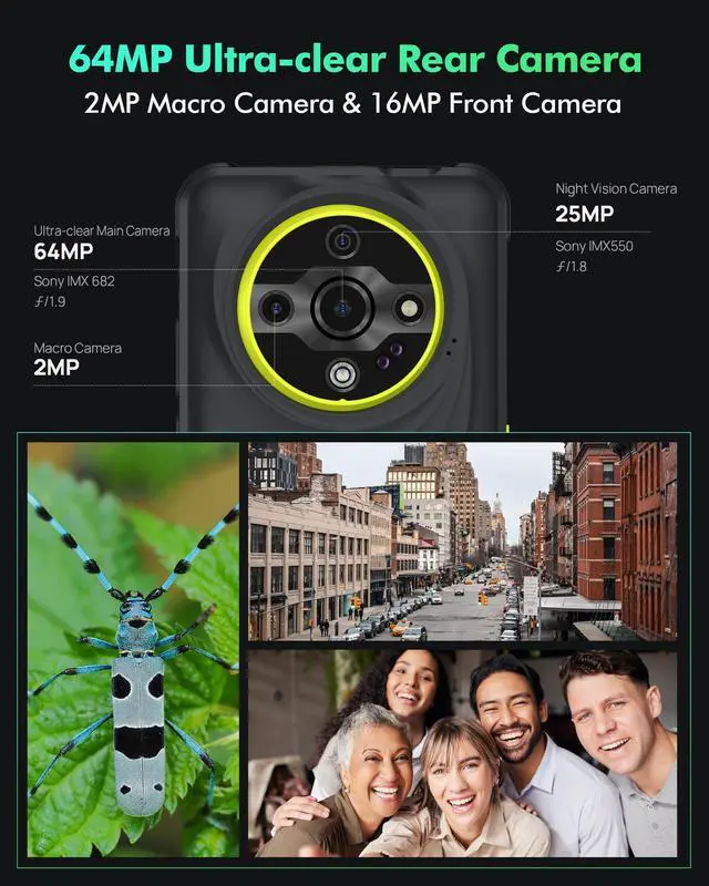 Alt view image 4 of 7 - Ulefone Armor X31 Pro 5G Rugged Phone, MTK Dimensity 6300 5G, 16GB+256GB, Android 14, 6.56 120Hz, 64MP Main Cam., 25MP Night Vision Cam., 6050mAh, NFC/IR Blaster/GPS + CASE - Black