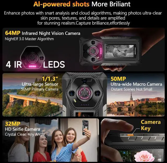 Alt view image 5 of 7 - Ulefone Armor 30 Pro 5G Dual Screen Rugged Phone, 32GB+512GB, 6.95" FHD 120Hz + 3.4" Screen, 12800mAh 66W, 50MP+50MP+64MP+32MP, Infinite Halo, 118dB Speaker Android 14 + uSmart C01 Electron Microscope