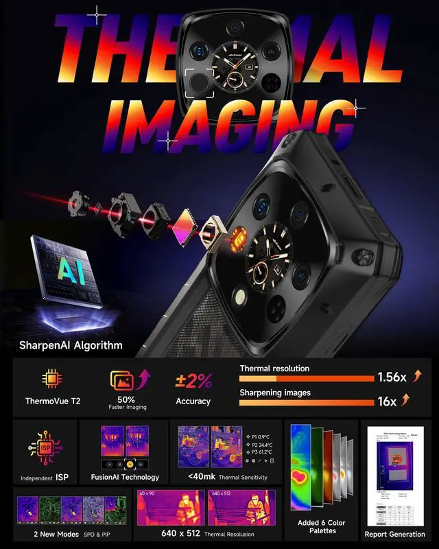 Alt view image 3 of 7 - Ulefone Armor 28 Ultra Thermal, 5G AI Rugged Phone, 32GB+1TB/2TB Expansion, MTK Dimensity 9300+, 6.67" AMLOD Dual Screen, 64MP+50MP+50MP, 10600mAh/120W, IP68/IP69K, 8K Video+case