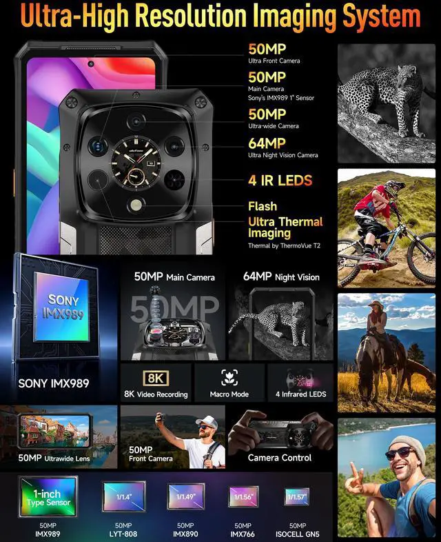 Alt view image 4 of 7 - Ulefone Armor 28 Ultra Thermal, 5G AI Rugged Phone, 32GB+1TB/2TB Expansion, MTK Dimensity 9300+, 6.67" AMLOD Dual Screen, 64MP+50MP+50MP, 10600mAh/120W, IP68/IP69K, 8K Video+case