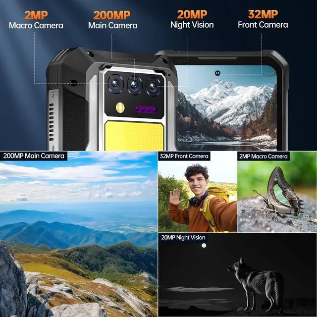 Alt view image 6 of 7 - OUKITEL WP100 Titan Rugged Smartphone 5G - 33000mAh Rugged Phone with Projector, 48GB+512GB Unlocked Android 14 Cell Phones with 1200 Lumens Camping Light, 6.8'' FHD+120Hz Smartphone, 200MP, T-Mobile