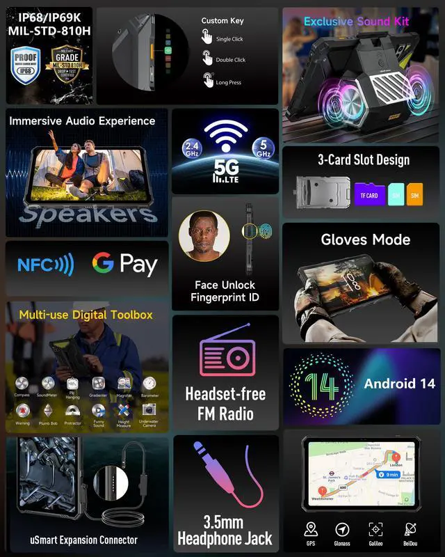 Alt view image 3 of 7 - Ulefone Armor Pad 4 Ultra Thermal Imaging 5G Rugged Tablet, 16GB + 256GB/2TB Expansion Android 14, 10.36" 2K Corning Display, IP68/69K, 11800mAh(33W), 10W Dock Charging, 50MP + 32MP, +Holster
